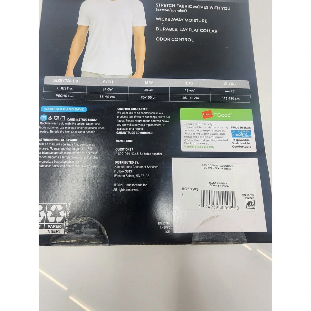Hanes Mens Comfort Fit 3 Pack Crew Undershirts White Cotton Blend Size Small